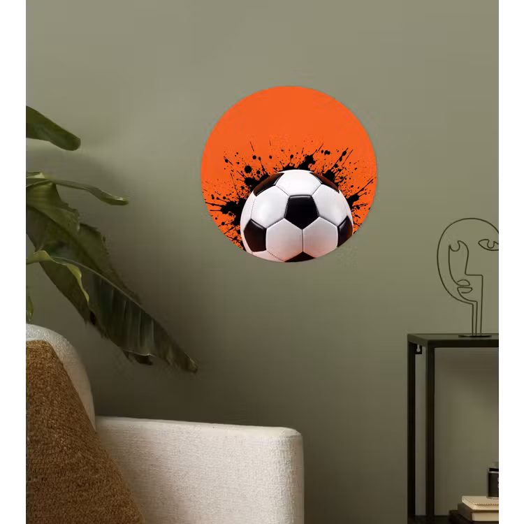 Voetbal - Verf - Sport - Oranje Wandcirkel behangsticker klein -sfeer2