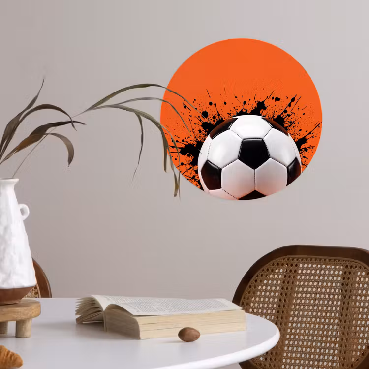 Voetbal - Verf - Sport - Oranje Wandcirkel behangsticker klein -sfeer3
