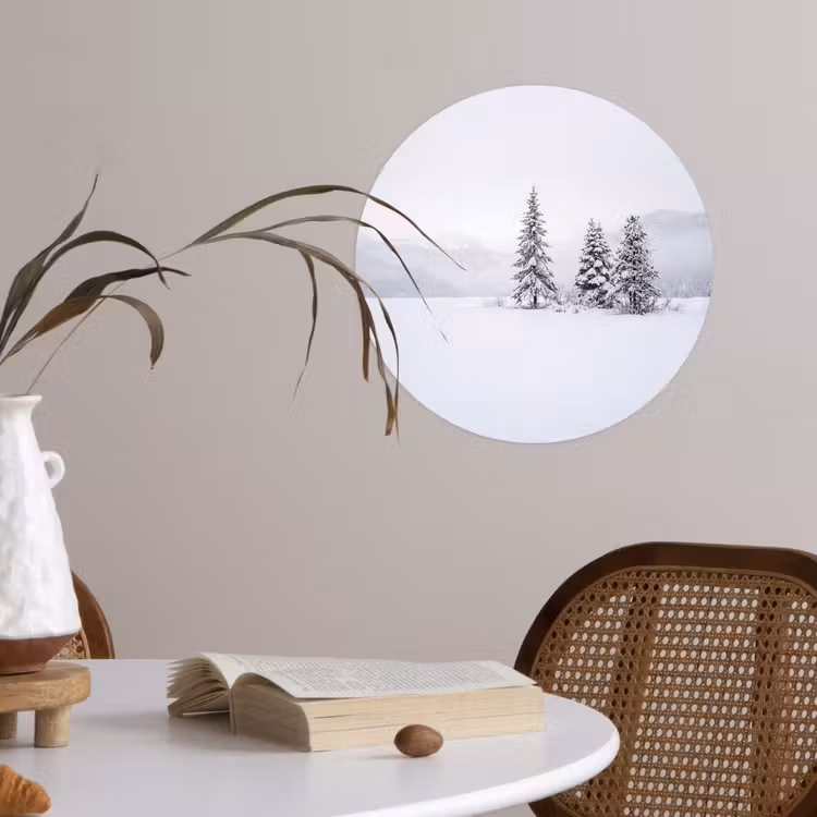 Fijnsparren - Sneeuw - Winter - Landschap - Stilte Wandcirkel behangsticker klein -sfeer3
