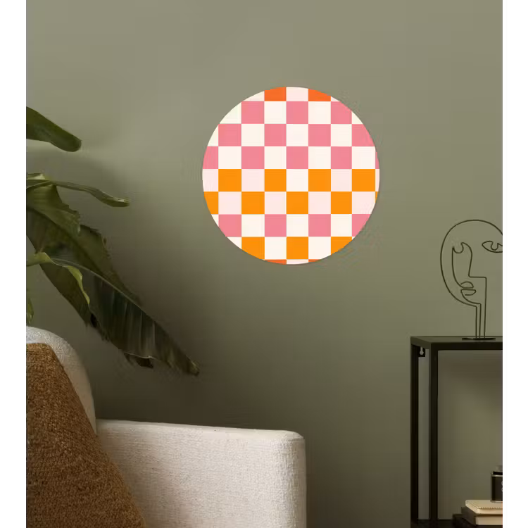 Vierkant - Patroon - Oranje Wandcirkel behangsticker klein 186 -sfeer2