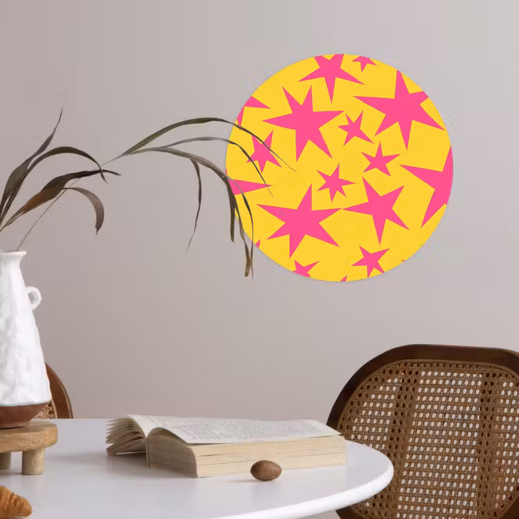 Sterren - Patroon - Roze - Geel Wandcirkel behangsticker klein 186 -sfeer3