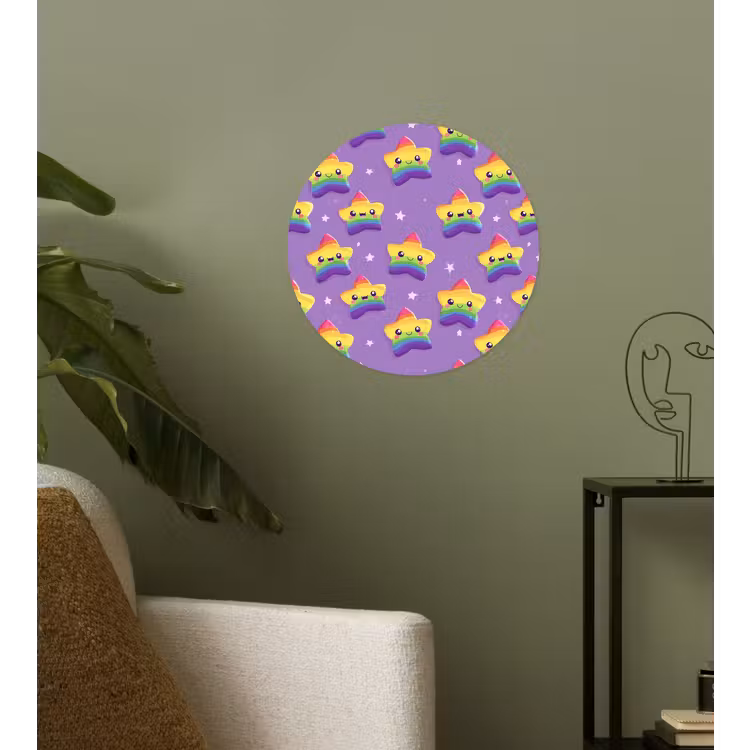 Sterren - Regenboog - Paars Wandcirkel behangsticker klein 186 -sfeer2