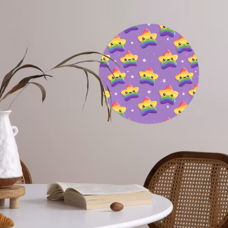 Sterren - Regenboog - Paars Wandcirkel behangsticker klein 186 -sfeer3