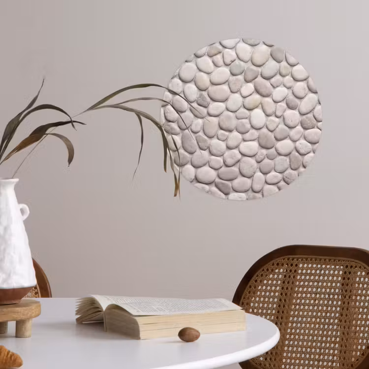 Steen - Kiezel - Natuur - Minimalistisch - Beige Wandcirkel behangsticker klein -sfeer3