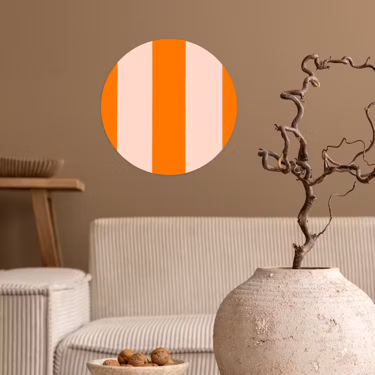Strepen - Modern - Oranje Wandcirkel behangsticker klein 186 -sfeer1