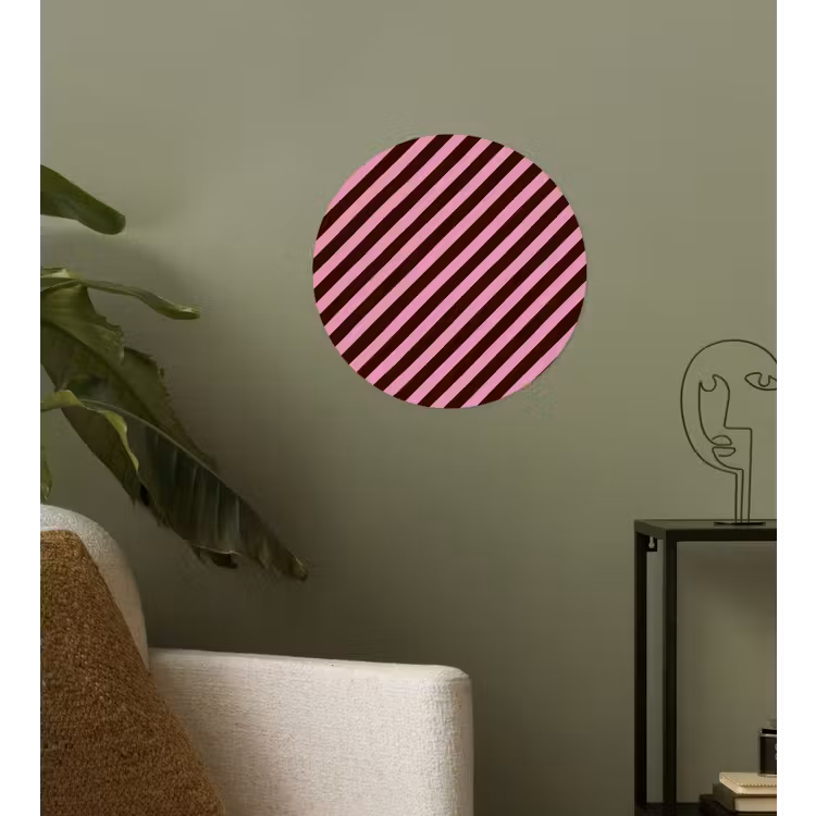 Strepen - Roze - Bruin Wandcirkel behangsticker klein 186 -sfeer2