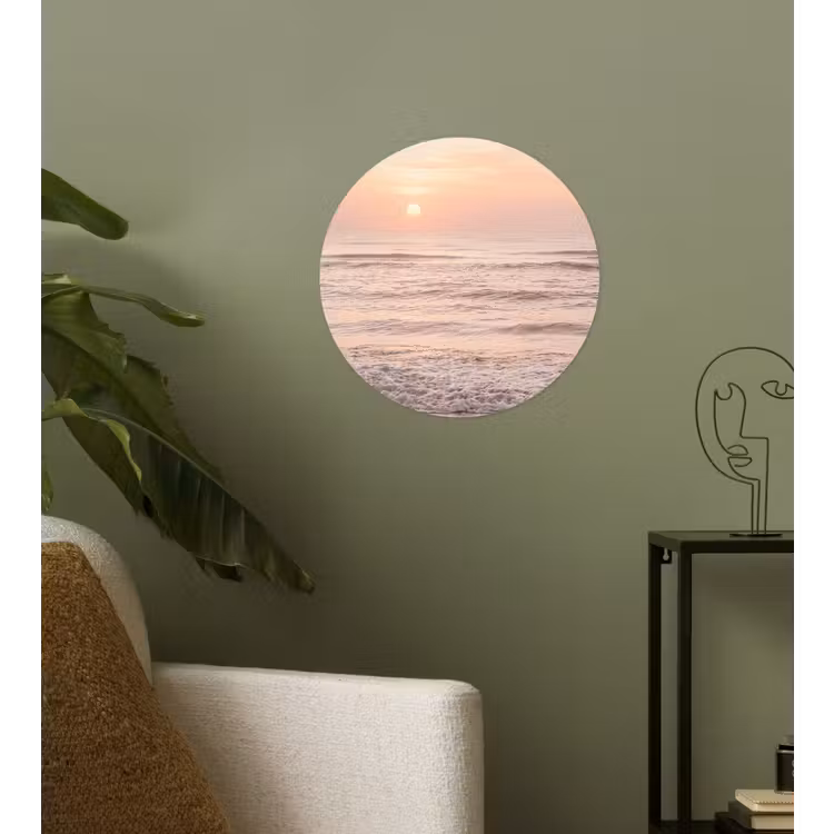 Zon - Strand - Roze Wandcirkel behangsticker klein -sfeer2