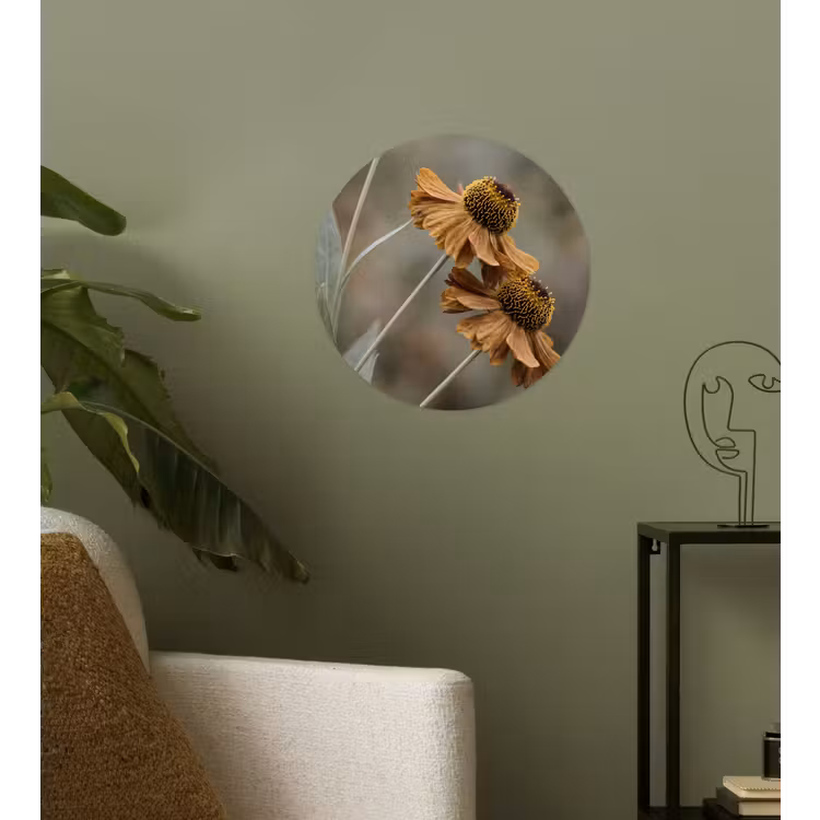Zonnehoed - Droogbloemen - Geel - Warm Wandcirkel behangsticker klein -sfeer2