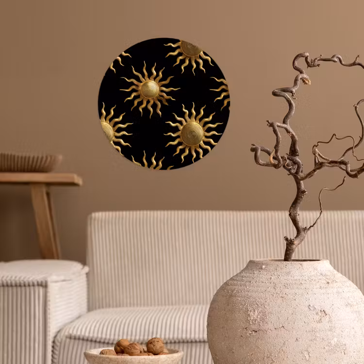 Zon - Patroon - Luxe - Goud - Zwart Wandcirkel behangsticker klein 186 -sfeer1