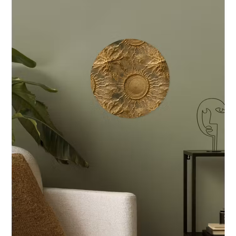 Zon - Reliëf - Antiek - Goud Wandcirkel behangsticker klein 186 -sfeer2