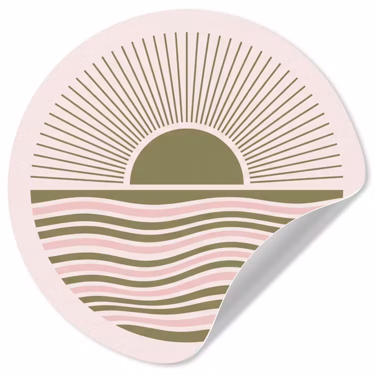 Zon - Zee - Abstract - Modern - Roze Wandcirkel behangsticker klein -3d