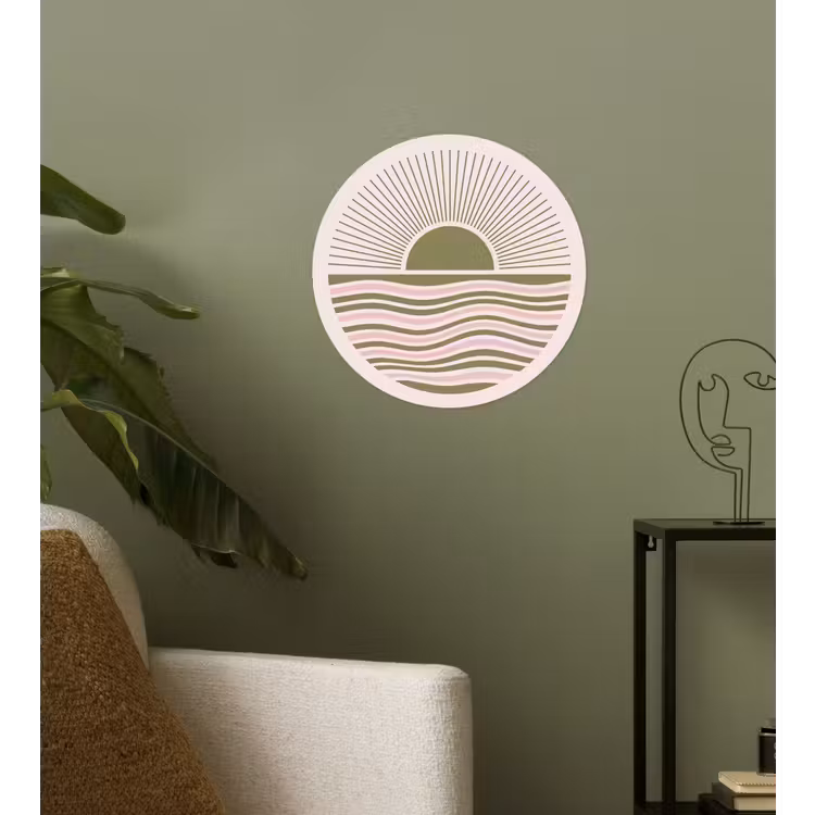 Zon - Zee - Abstract - Modern - Roze Wandcirkel behangsticker klein -sfeer2