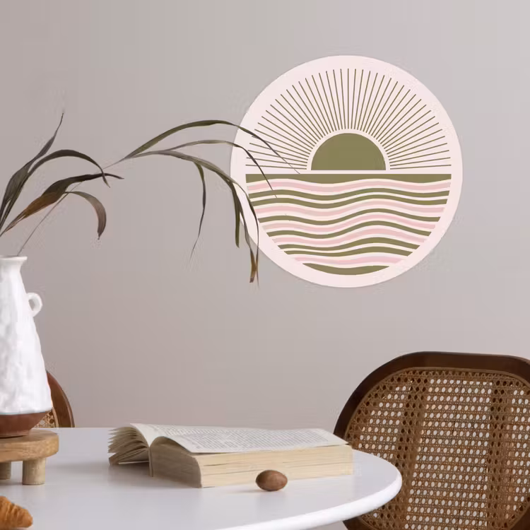 Zon - Zee - Abstract - Modern - Roze Wandcirkel behangsticker klein -sfeer3