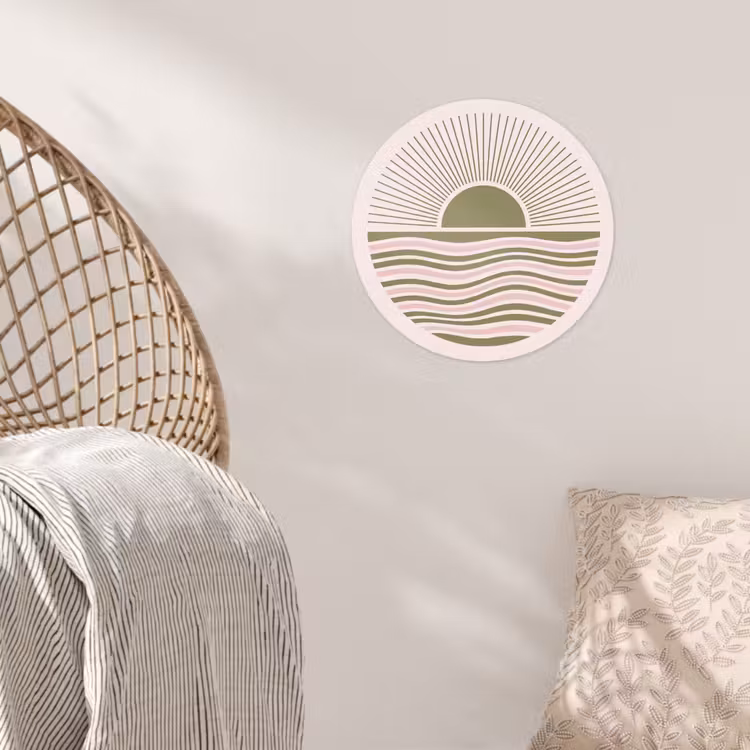 Zon - Zee - Abstract - Modern - Roze Wandcirkel behangsticker klein -sfeer4