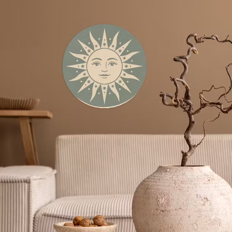 Zon - Sterren - Astrologie - Vintage - Groen Wandcirkel behangsticker klein -sfeer1