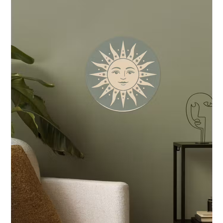 Zon - Sterren - Astrologie - Vintage - Groen Wandcirkel behangsticker klein -sfeer2