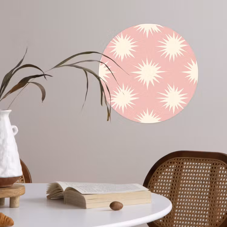 Zonnen - Patroon - Roze Wandcirkel behangsticker klein 186 -sfeer3