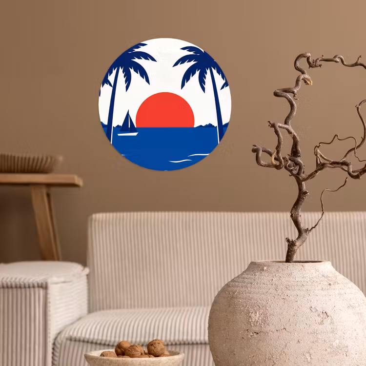 Zonsondergang - Zee - Palmboom - Tropisch - Modern Wandcirkel behangsticker klein -sfeer1