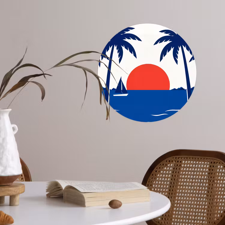 Zonsondergang - Zee - Palmboom - Tropisch - Modern Wandcirkel behangsticker klein -sfeer3