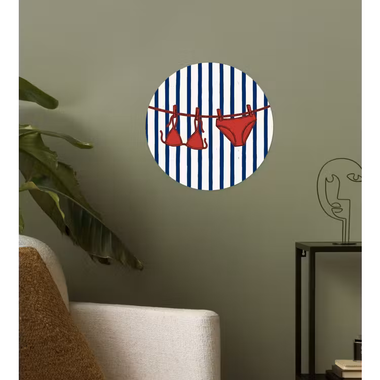 Badkleding - Waslijn - Zomer - Illustratie - Rood Wandcirkel behangsticker klein -sfeer2