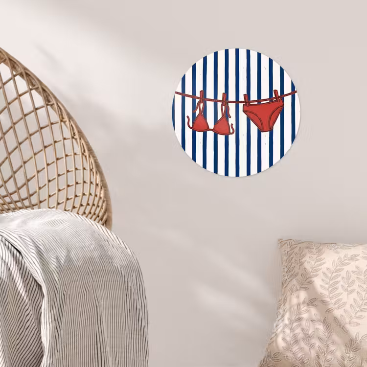 Badkleding - Waslijn - Zomer - Illustratie - Rood Wandcirkel behangsticker klein -sfeer4