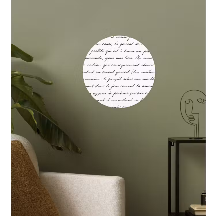 Tekst - Handschrift - Klassiek - ZwartWit Wandcirkel behangsticker klein -sfeer2