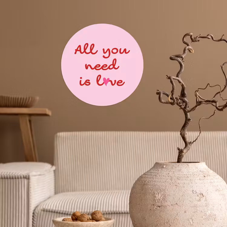 Tekst - Roze - Love - Hart Wandcirkel behangsticker klein -sfeer1