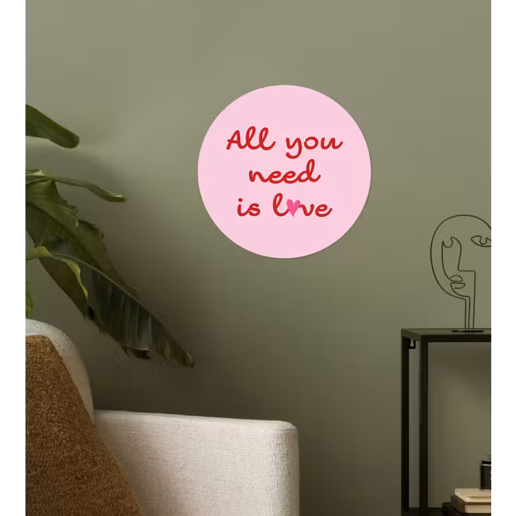 Tekst - Roze - Love - Hart Wandcirkel behangsticker klein -sfeer2