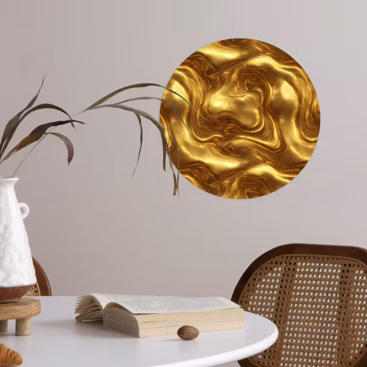 Textuur - Vloeibaar - Organisch - Goud Wandcirkel behangsticker klein 186 -sfeer3