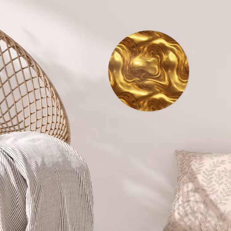 Textuur - Vloeibaar - Organisch - Goud Wandcirkel behangsticker klein 186 -sfeer4