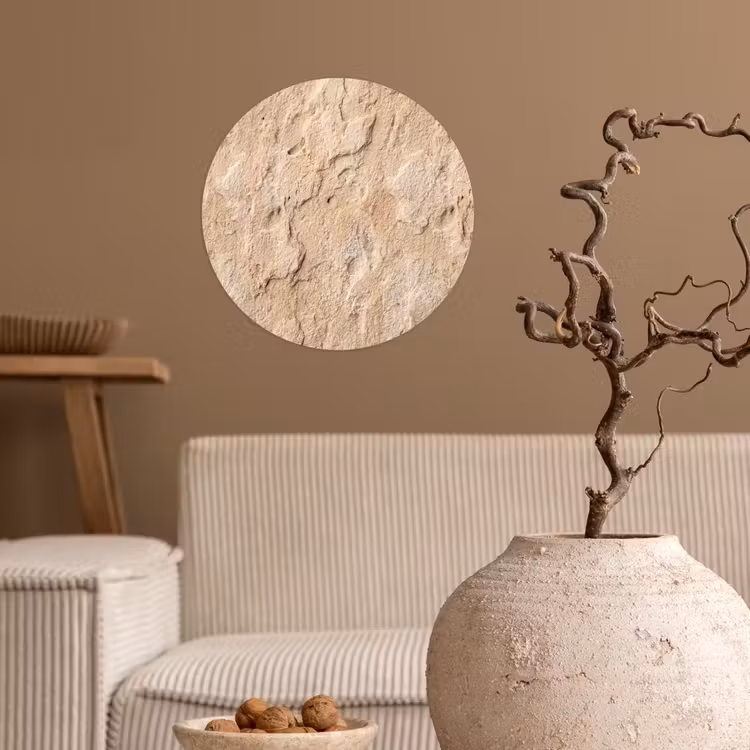 Textuur - Steen - Natuur - Beige Wandcirkel behangsticker klein -sfeer1