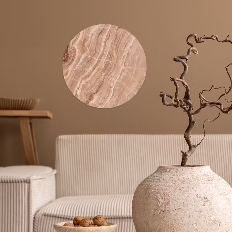 Textuur - Golvend - Abstract - Warm - Bruin Wandcirkel behangsticker klein -sfeer1