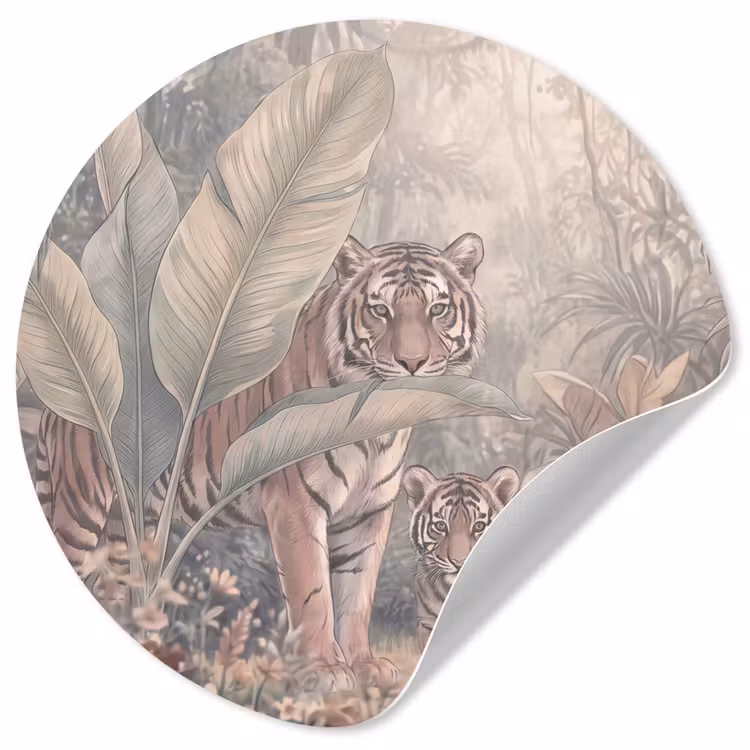 Tijger - Welp - Jungle - Illustratie - Dieren Wandcirkel behangsticker klein -3d