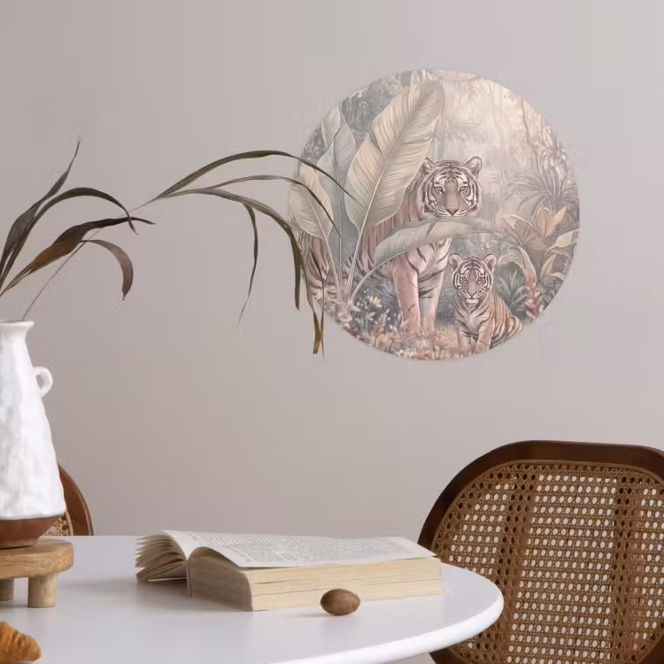 Tijger - Welp - Jungle - Illustratie - Dieren Wandcirkel behangsticker klein -sfeer3