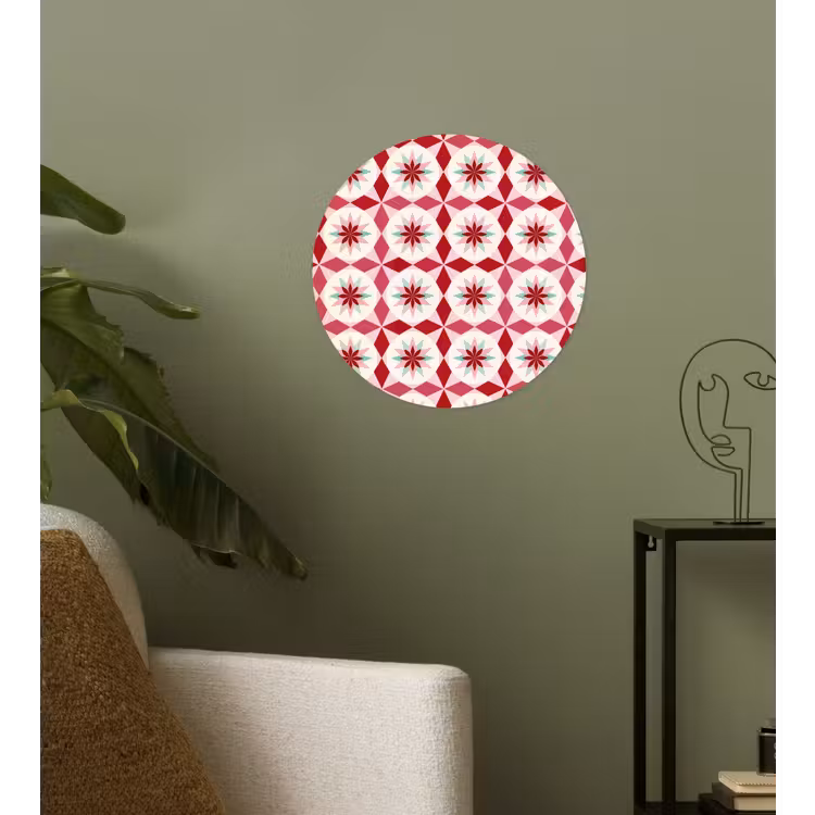 Tegelpatroon - Sterren - Retro - Roze - Mintgroen Wandcirkel behangsticker klein 186 -sfeer2
