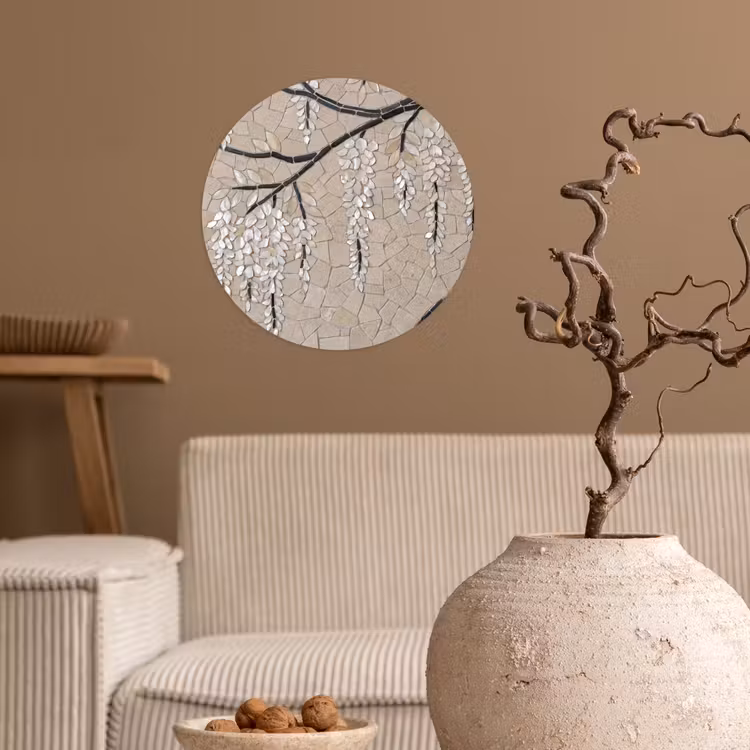 Boom - Bloemen - Mozaïek - Kunst - Wit Wandcirkel behangsticker klein -sfeer1