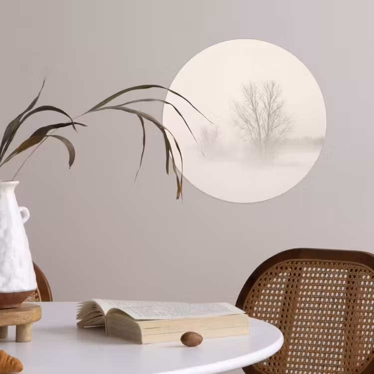 Boom - Mist - Sneeuw - Winter - Minimalistisch Wandcirkel behangsticker klein -sfeer3