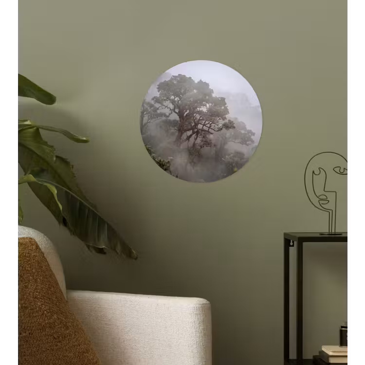 Boom - Mistig - Bos - Groen - Natuur Wandcirkel behangsticker klein -sfeer2