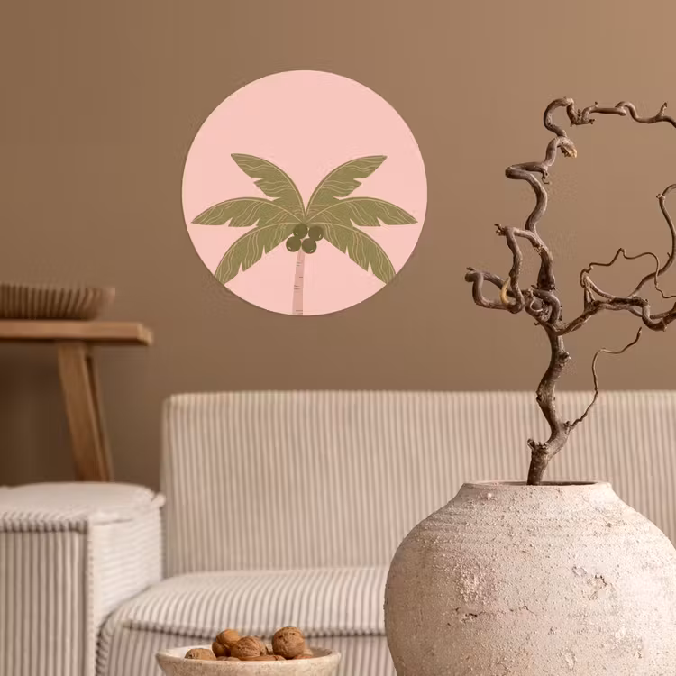 Boom - Palm - Natuur - Illustratie - Roze Wandcirkel behangsticker klein -sfeer1