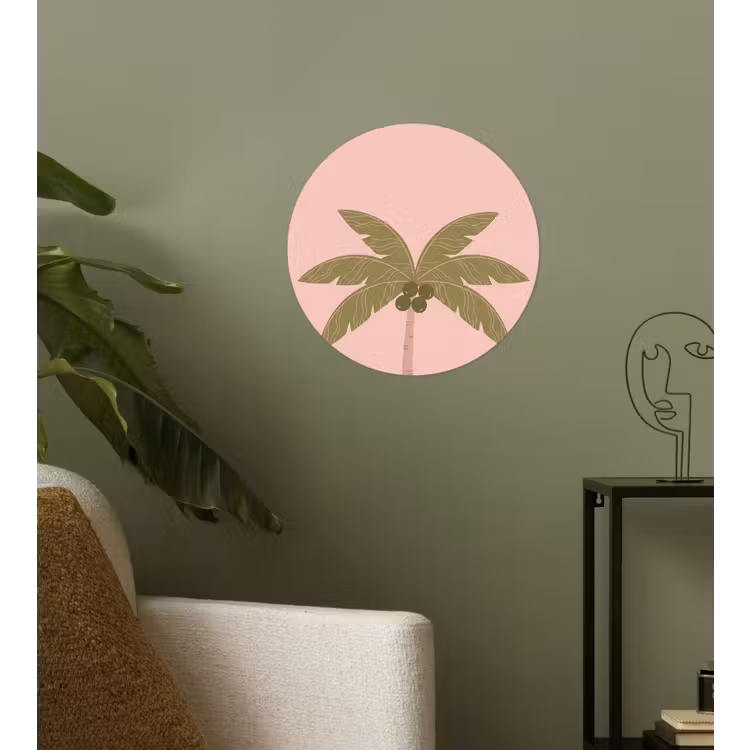 Boom - Palm - Natuur - Illustratie - Roze Wandcirkel behangsticker klein -sfeer2