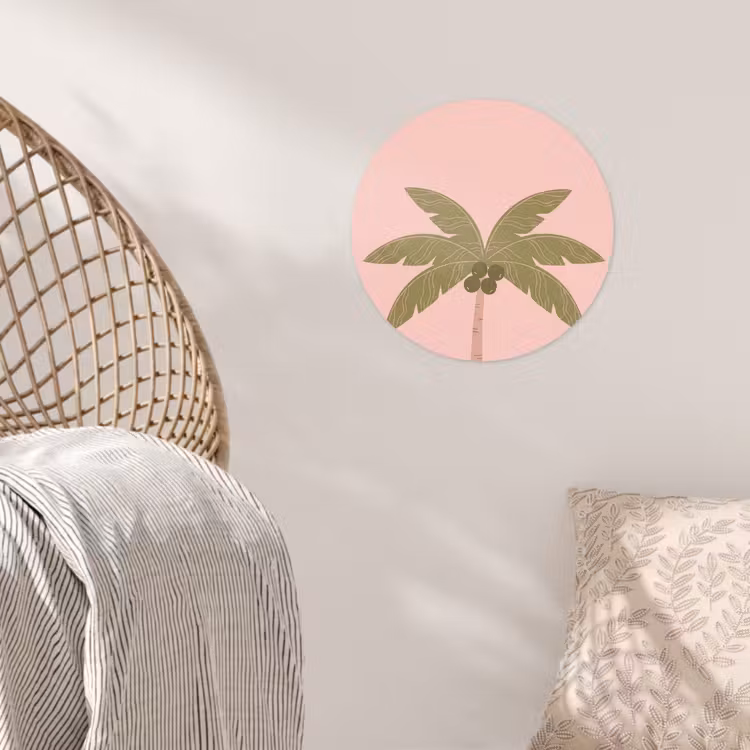 Boom - Palm - Natuur - Illustratie - Roze Wandcirkel behangsticker klein -sfeer4