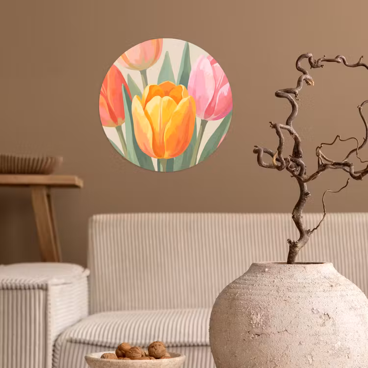 Tulpen - Abstract - Kleurrijk Wandcirkel behangsticker klein -sfeer1