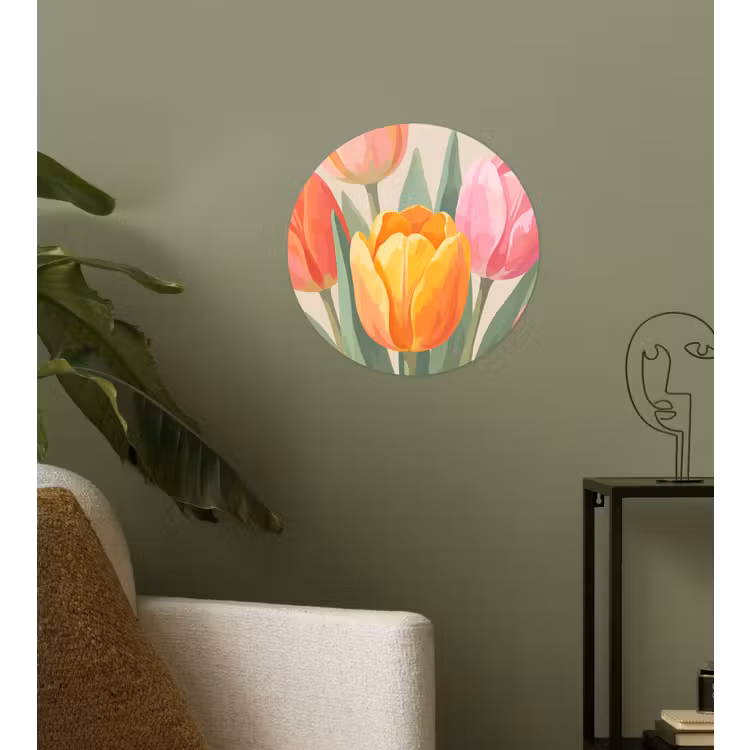 Tulpen - Abstract - Kleurrijk Wandcirkel behangsticker klein -sfeer2