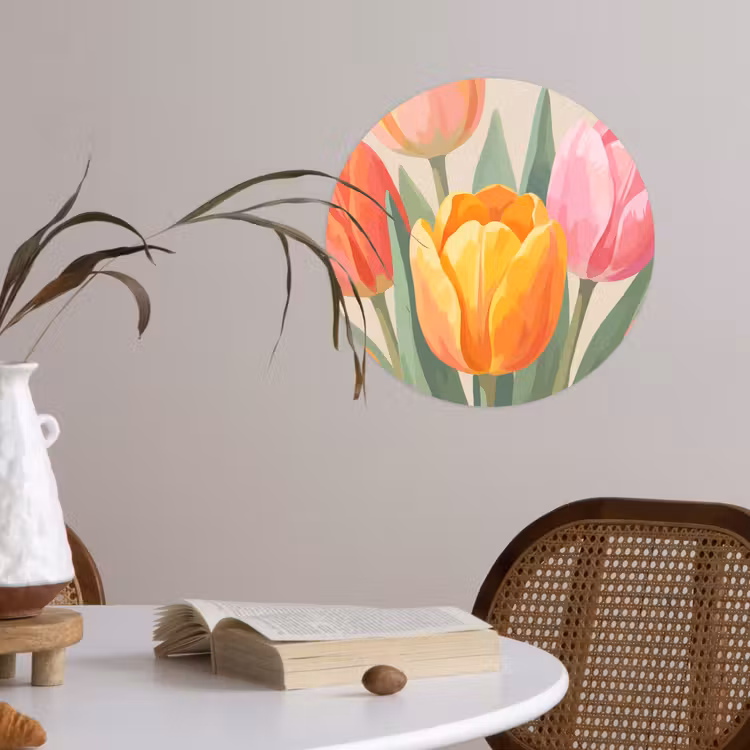 Tulpen - Abstract - Kleurrijk Wandcirkel behangsticker klein -sfeer3