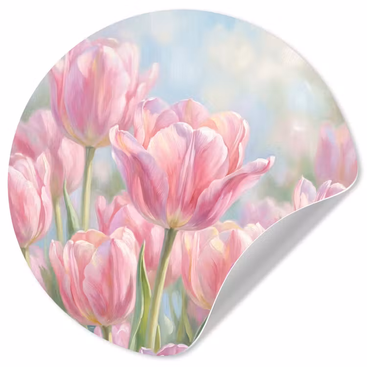 Tulpen - Veld - Lente - Roze Wandcirkel behangsticker klein -3d