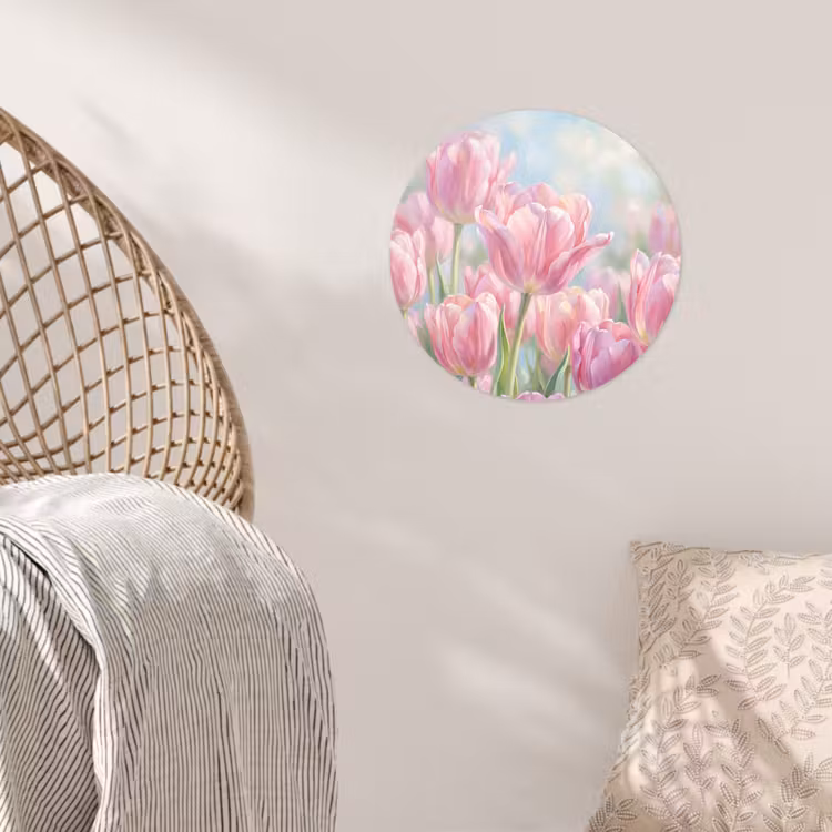 Tulpen - Veld - Lente - Roze Wandcirkel behangsticker klein -sfeer4