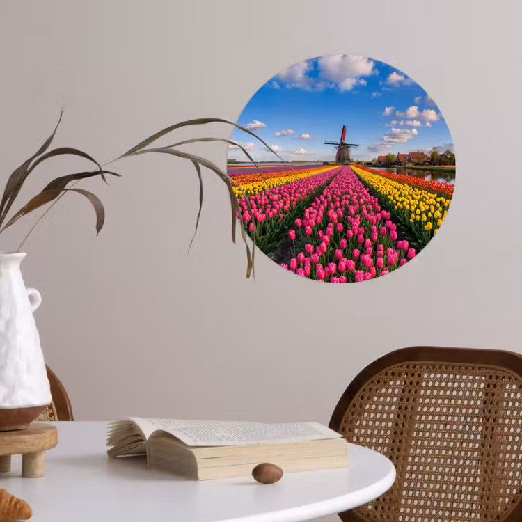 Tulpen - Holland - Molen - Kleurrijk Wandcirkel behangsticker klein -sfeer3