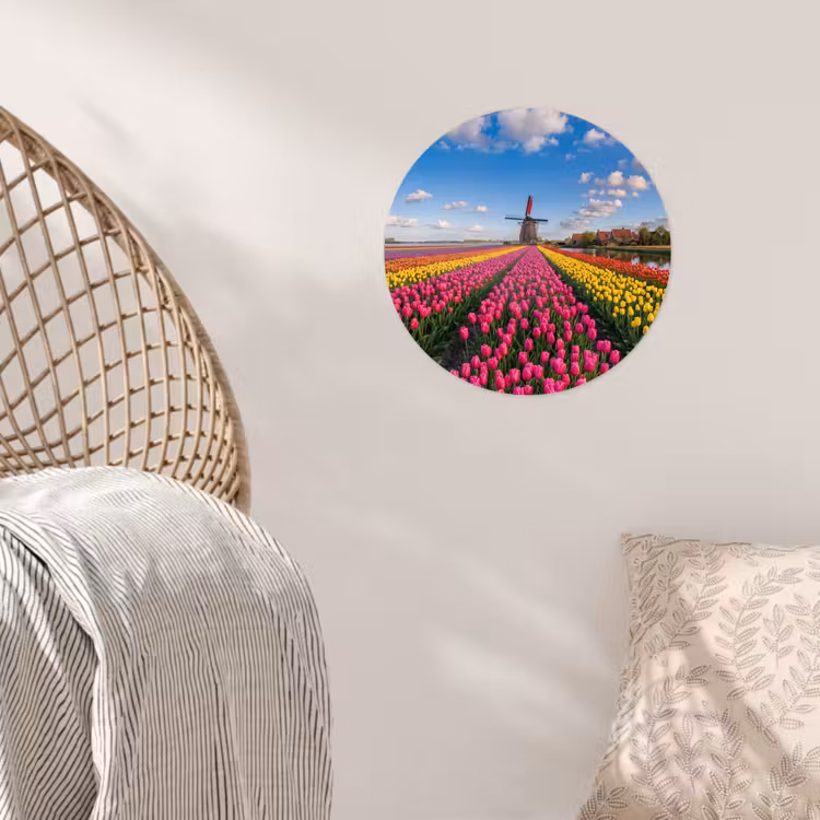 Tulpen - Holland - Molen - Kleurrijk Wandcirkel behangsticker klein -sfeer4