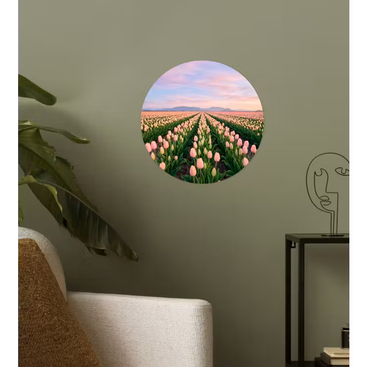 Tulpen - Landschap - Roze Wandcirkel behangsticker klein -sfeer2