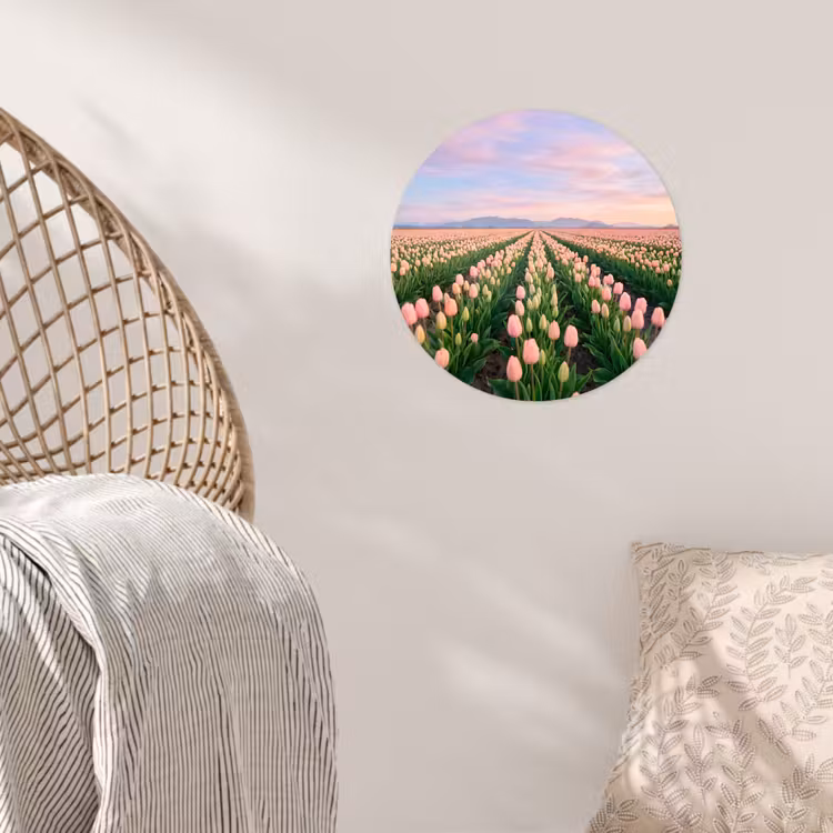 Tulpen - Landschap - Roze Wandcirkel behangsticker klein -sfeer4